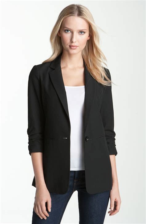 michael kors ruched sleeve boyfriend jacket|MICHAEL Michael Kors Blazer, Three Quarter Ruched Sleeve .